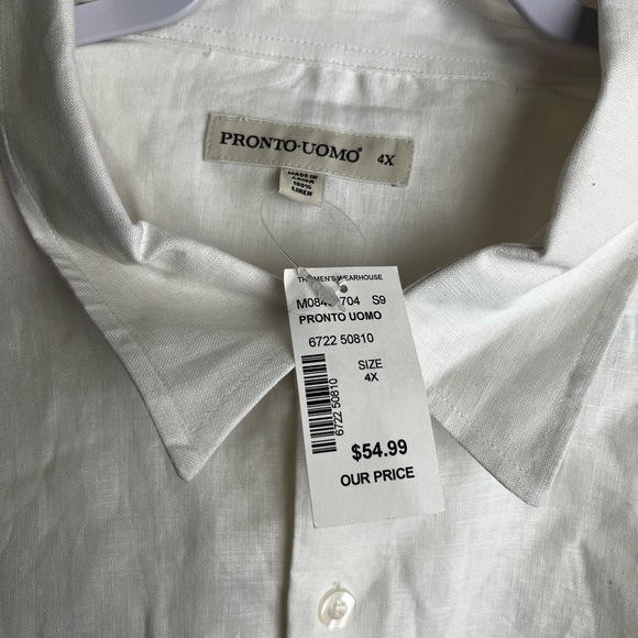 Pronto-UOMO Mens Button Down Dress shirt creamy white size 4x - Picture 2 of 3